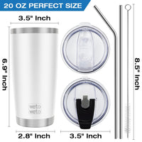 WETOWETO 20oz Tumbler with 2 lids and 2 straws, Stainless Steel Vacuum Insulated Water Coffee Tumbler Cup, Double Wall Powder Coated Spill-Proof Travel Mug Thermal Cup (White, 1 Pack)
