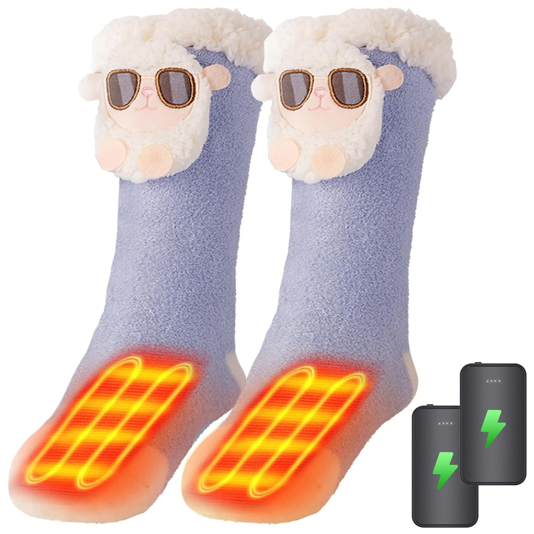 Women's Foot Warmer- Heated Socks for Bed and Indoor, Thickening Heating Socks with 2pcs 4000mah Battery, 3 Heating Levels