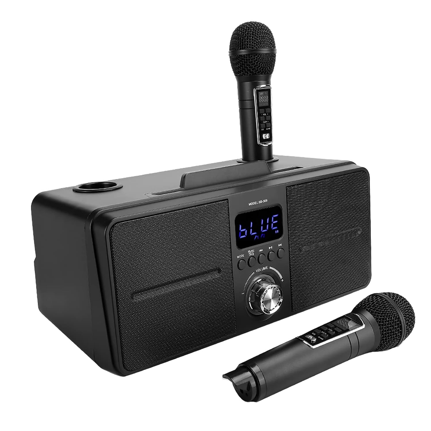 Karaoke Machine for Adults Kids, Portable Speaker with 2 Wireless Microphones, Karaoke Speaker Support SD Card, USB, AUX in, for Home Parties, Meetings, Birthday (Black)