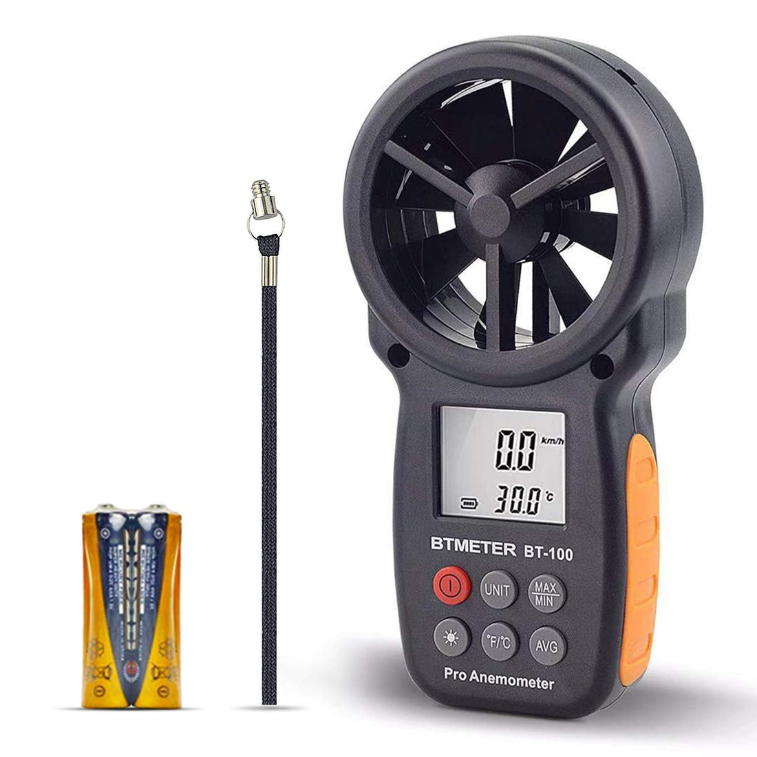 BTMETER Digital Anemometer Handheld - BTMETER BT-100 Wind Speed Meter Gauge, Accurately Measure Wind Temperature Speed CFM with MAX/MIN/AVG, Backlight LCD for Shooting, HVAC, Drone Flying