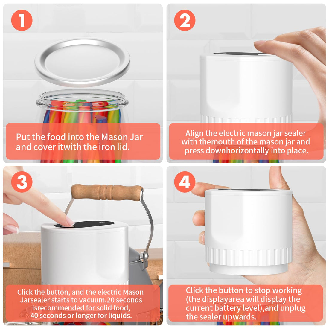 Electric Mason Jar Vacuum Sealer Automatic Jar Sealer Kit for Food Storage with Wide & Regular Mouth Mason canning jars Vacuum Sealer for Jars