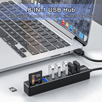 USB Hub, VIENON 7-Port USB Data Hub Splitter with 6 USB Ports and SD/TF Card Reader for Laptop, PC, MacBook, Mac Pro, Mac Mini, iMac, Surface Pro and More USB Devices