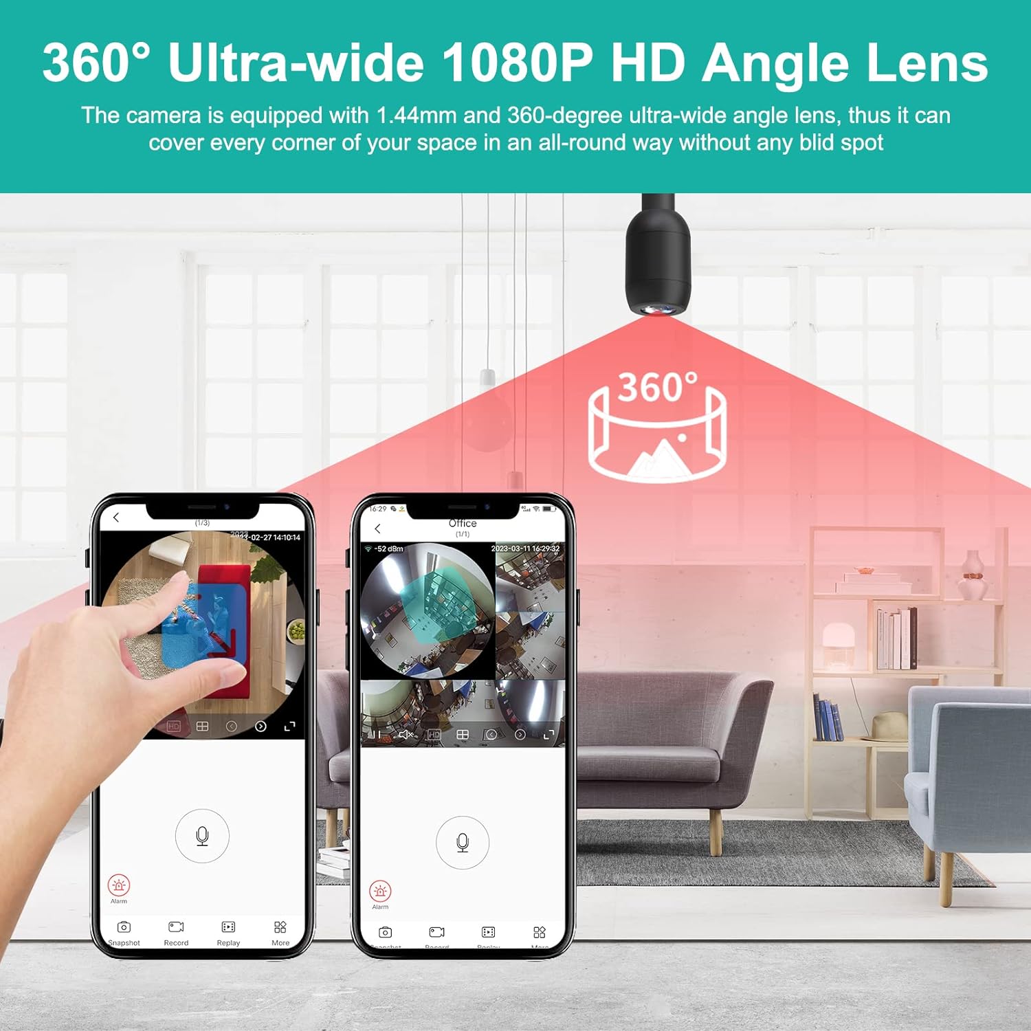 Panoramic Hidden Camera Spy Camera, Free Rotation Angle 1080P Flexible Adjustable Camera with Motion Detection, Indoor Outdoor Pet Nanny Camera