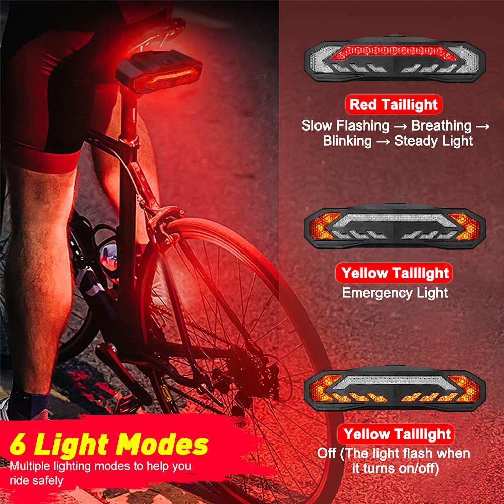 ONVIAN Smart Bike Tail Light with Turn Signals, Bike Horn Bike Alarm with Remote, Rechargeable Rear Bike Light, Waterproof Auto ON/Off Bicycle Lights Bike Turn Signals Brake Light
