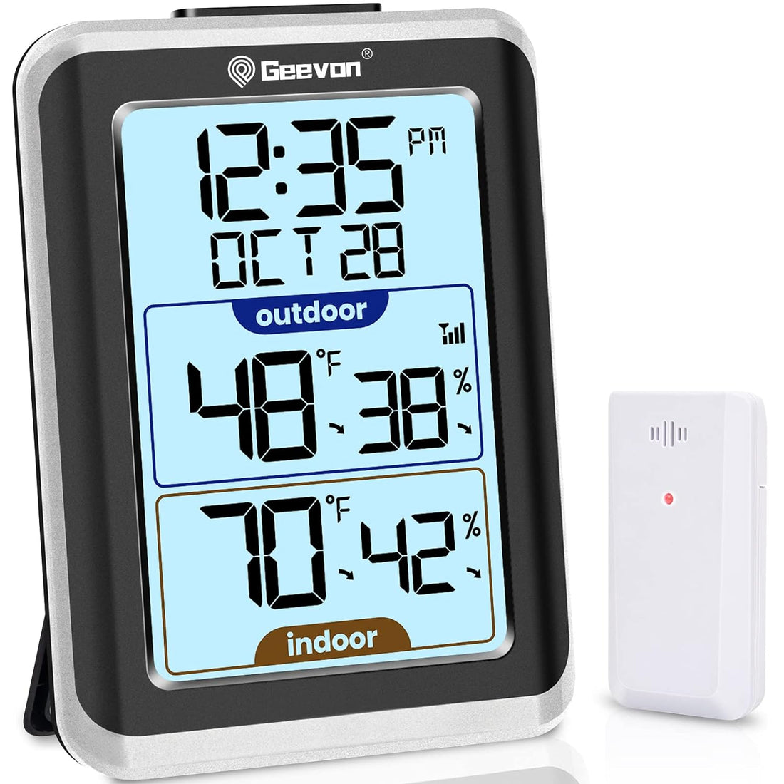 GEEVON Indoor Outdoor Thermometer Wireless Digital Hygrometer Temperature Gauge with Timeï¼Å’200ft/60m Range Temperature Humidity Sensor
