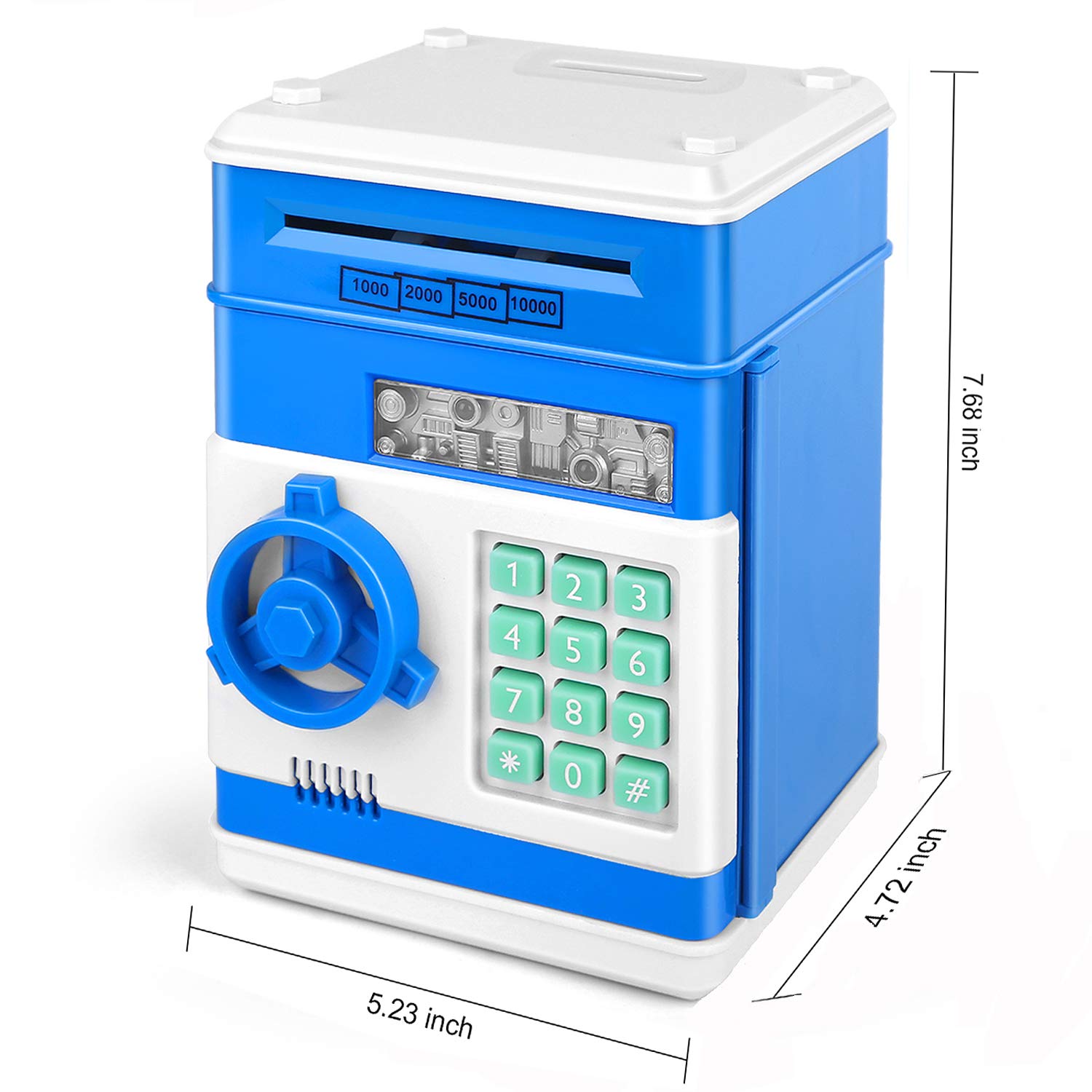 Setibre Piggy Bank, Electronic ATM Password Cash Coin Can Auto Scroll Paper Money Saving Box Toy Gift for Kids (Blue)