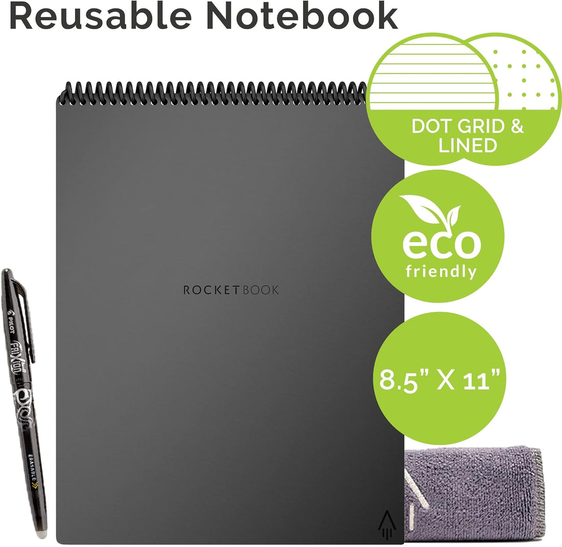 Rocketbook Flip - with 1 Pilot Frixion Pen & 1 Microfiber Cloth Included - Gray Cover, Letter Size (8.5" x 11")