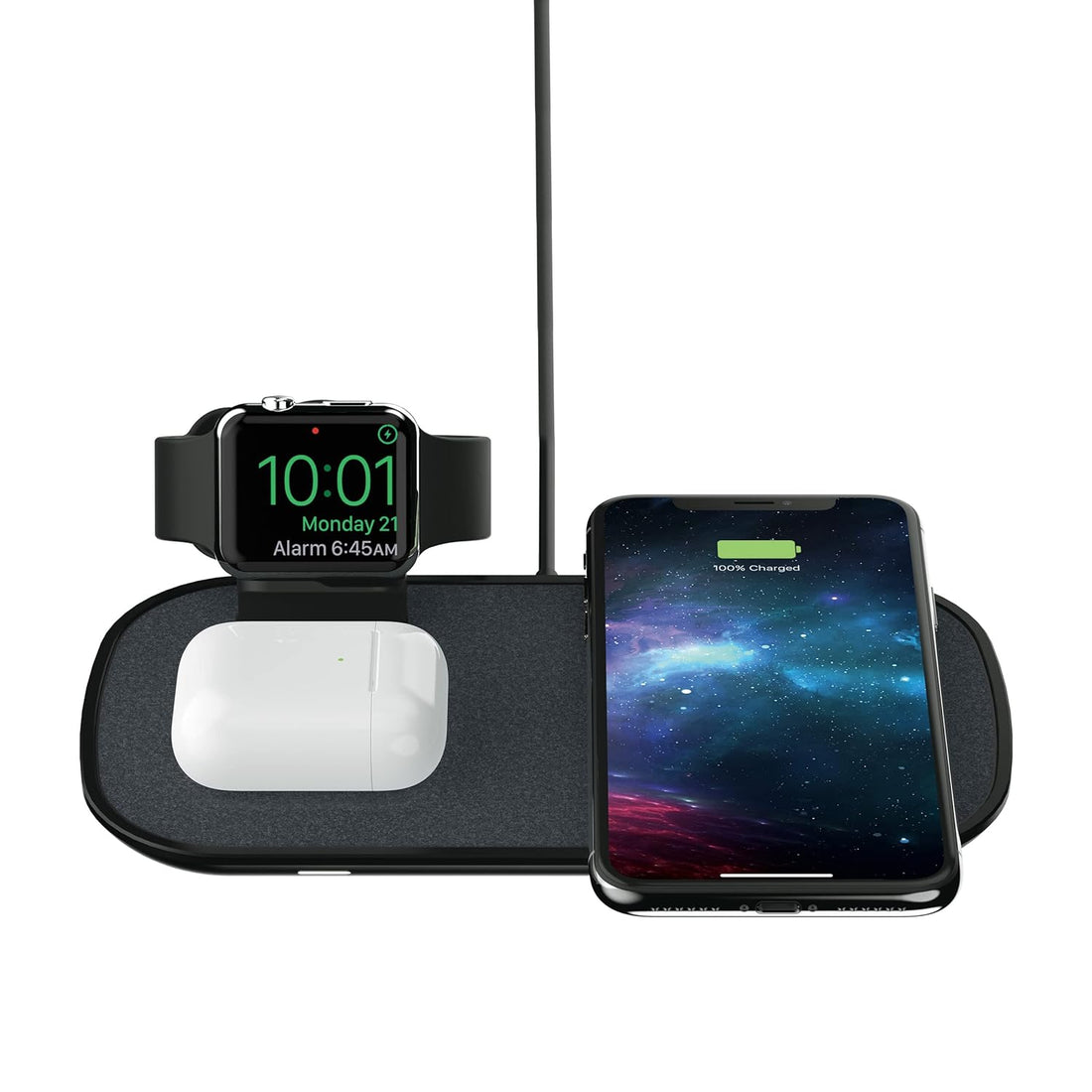 mophie 3 in 1 Wireless Charge Pad - Qi Wireless 7.5W Charging Pad for Apple iPhone, Airpods, and Apple Watch - Black