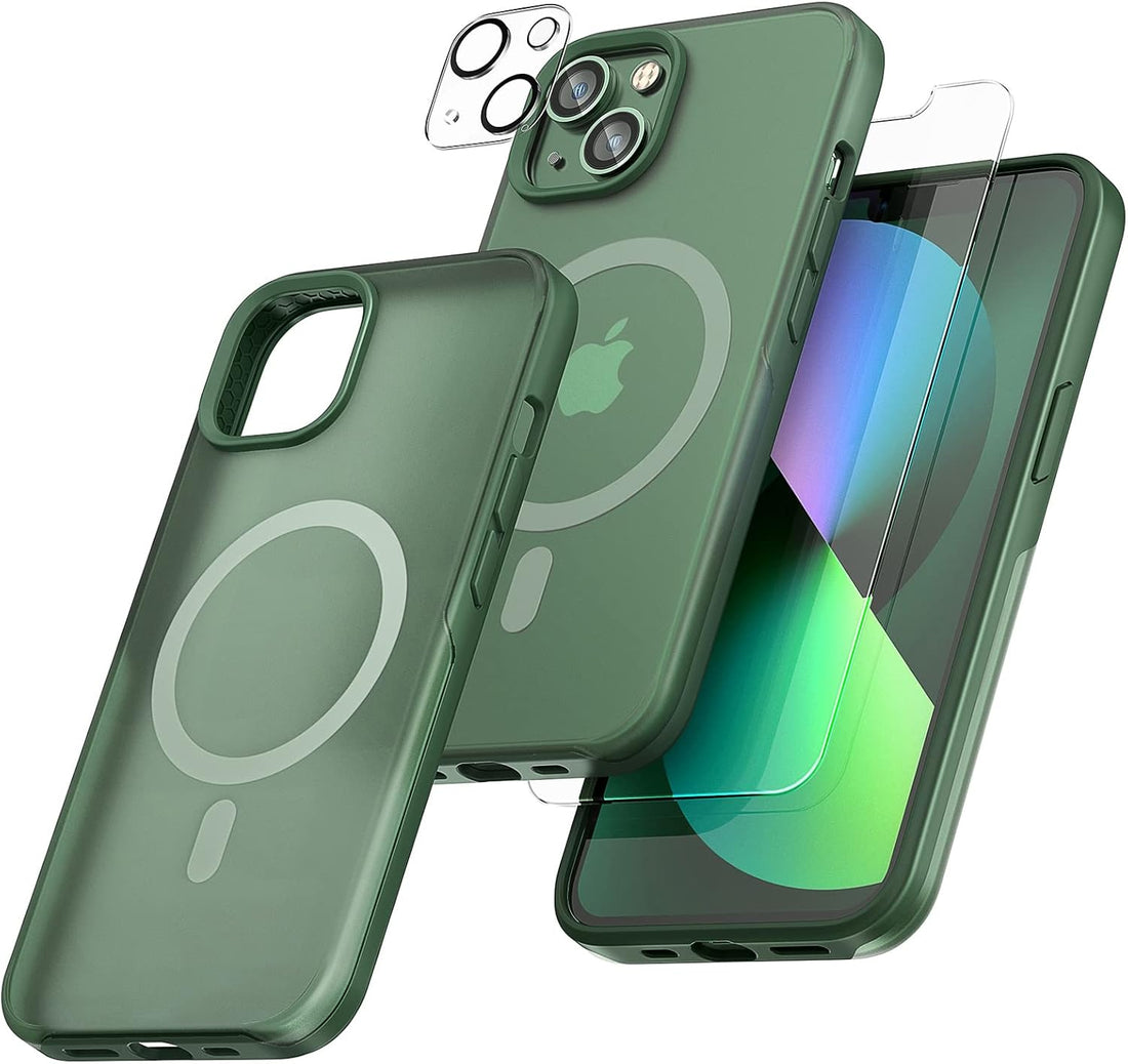 TAURI Magnetic Case for iPhone 13 [Military Grade Drop Protection], Translucent Matte Slim Shockproof Phone Lanyard Case iPhone 13 Mag-Safe Case 6.1”-Green