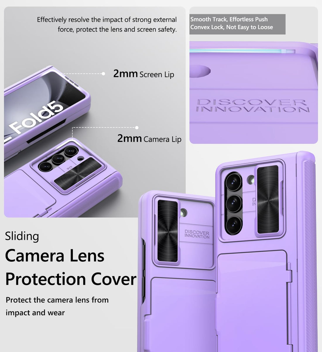Vihibii for Galaxy Z Fold 5 Case with Card Holder (Purple)