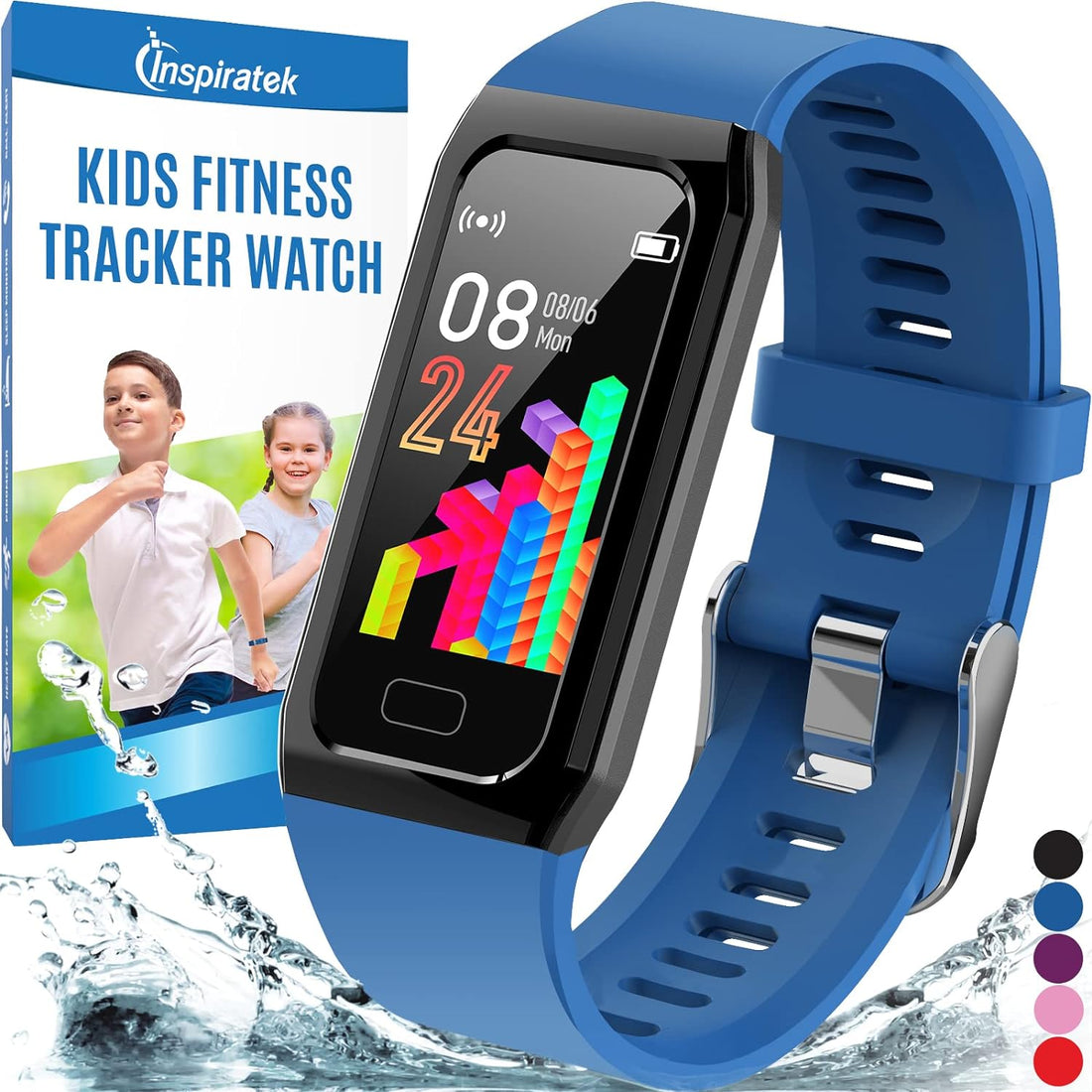Inspiratek Kids Fitness Tracker for Girls and Boys Age 5-16 (4 Color Option)- Waterproof Fitness Watch for Kids with Heart Rate Monitor, Sleep Monitor, Calorie Counter and More - Kids Activity Tracker