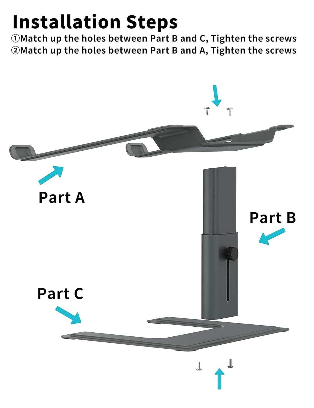 ALASHI Laptop Stand for Desk, Computer Stand Adjustable Height, Ergonomic Notebook Laptop Riser, Aluminum Metal Holder Compatible with 10 to 15.6 Inches Notebook PC Computer, Grey