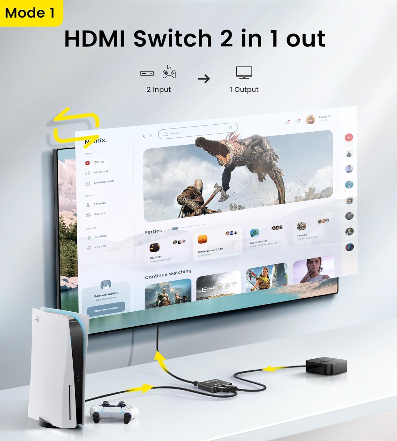 avedio links 8K HDMI 2.1 Switch, Ultra HD 4K@120Hz Bi-Directional Switcher 2 in 1 Out, HDMI Splitter 1 in 2 Out (Single Display) Support High Speed 48Gbps 8K@60Hz for PS4/PS5, Xbox Series X