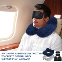 Sintuff 2 Pcs Inflatable Travel Pillow Self Inflatable Pillow with Compact Bag and Blindfold Soft Velvet Inflatable Neck Pillow for Traveling, Airplanes, Train, Car, Office, Gray and Blue