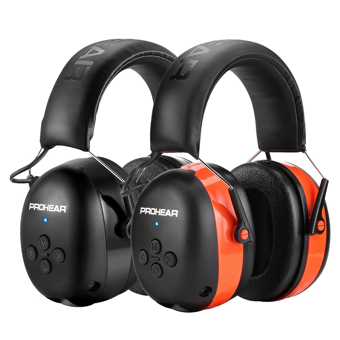 PROHEAR 037 2 Pack Bluetooth 5.0 Hearing Protection Headphones with Rechargeable, 25dB NRR Safety Noise Reduction Ear Muffs for Mowing Workshops Snowblowing, Black and Orange