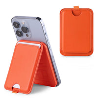 H JIDOHUN Magnetic Card Wallet Holder and Adjustable Stand for Apple, Leather Magnetic Card Holder Compatible with iPhone 14/14 Plus/14 Pro/14 Pro Max and 13/12 Series, Orange, Orange