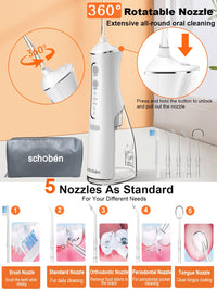 Water Dental Flosser Tools for Teeth Rechargeable Portable Water Pick Dental Oral Irrigator Cleaning Cordless with Toothbrush Tongue Scraper Travel Bag IPX7 Waterproof (White)