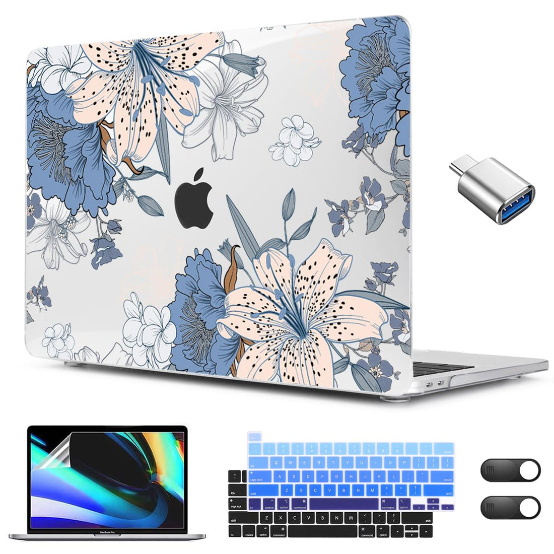 CISSOOK for MacBook Pro 13 inch Case 2023 2021-2016 Release A2338 M2&M1 A2251 A2289 A2159 A1706 with Touch Bar, Lily Hard Shell&Keyboard Cover&Screen Protector for Pro 13 2016-2023, Floral with lilies
