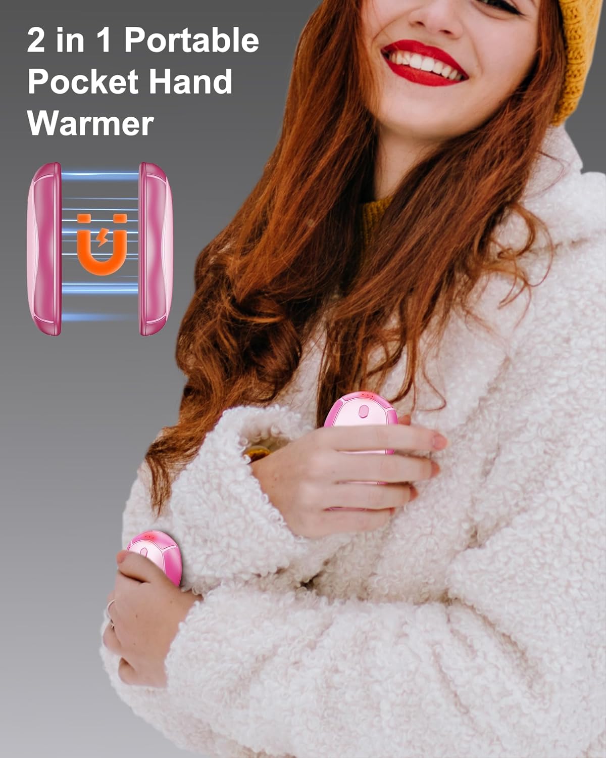 Shirble Hand Warmers Rechargeable 2 Pack - 15Hrs Long Heating Rechargeable Hand Warmer, Reusable Handwarmers, Portable Pocket Electric Hand Warmer Use As Winter Warm Christmas Birthday Gift, Rose Red