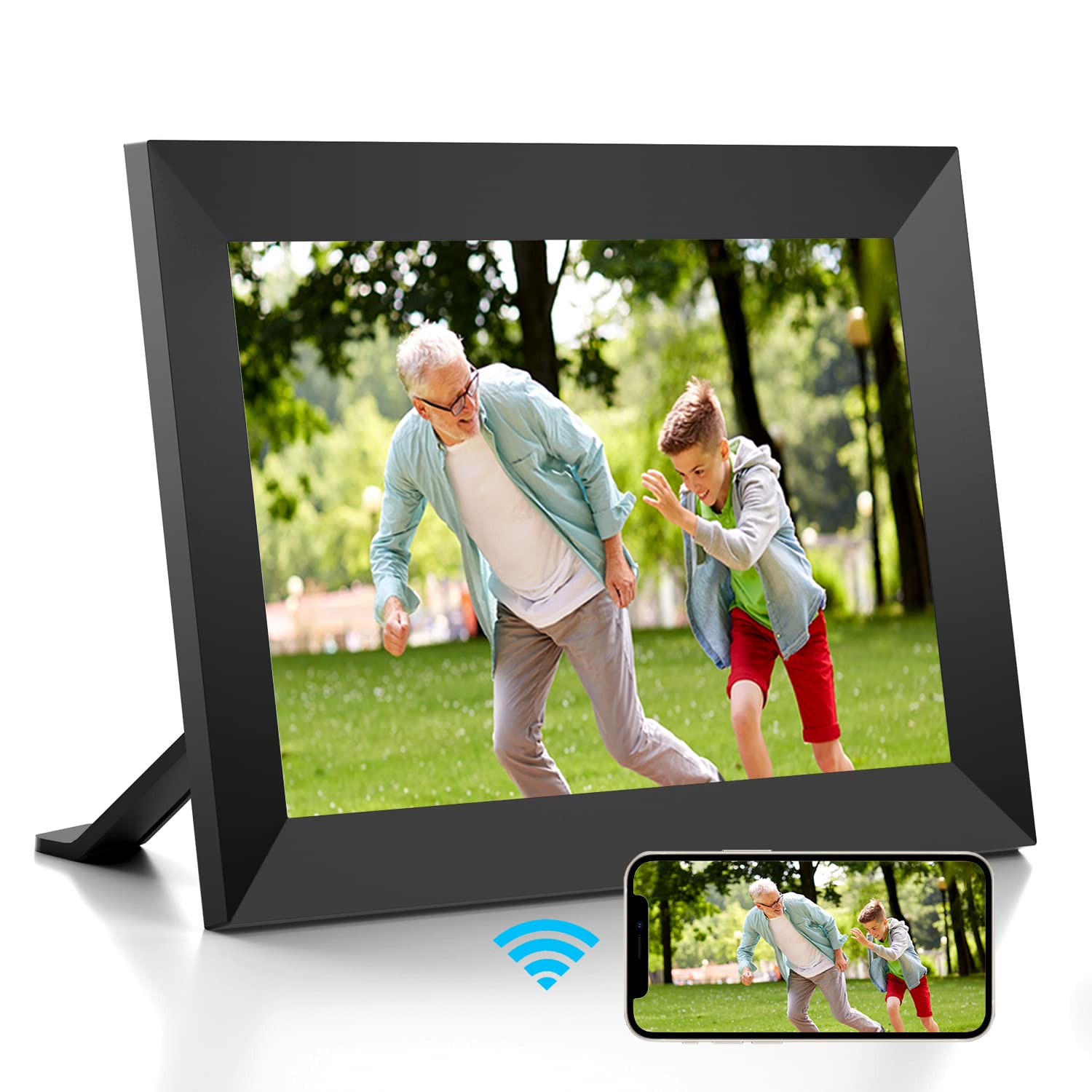 Dhwazz 10.1 Inch WiFi Digital Picture Frame, 16GB HD Black Smart Photo Frames with IPS Touch Screen, Free to Share Moments via Frameo APP, Support USB, Micro SD Card, Video and Slideshow