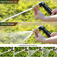 FANHAO Garden Hose Nozzle with High Pressure Jet, 100% Heavy Duty Metal Water Hose Sprayer, Thumb Flow Control, On Off Valve, 4 Spray Patterns for Garden Watering, Car and Pet Washing