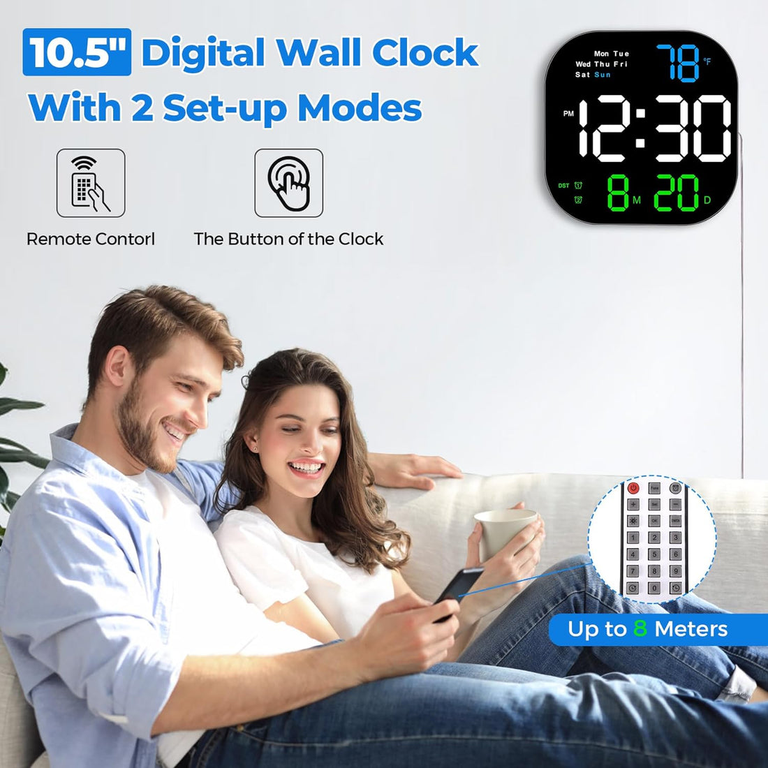SZELAM Digital Wall Clock, 10.5” LED Digital Alarm Clock Large Display with Remote Control, Date and Temperature, Auto Dimming, Day of Week, for Living Room Office Bedroom Decor Elderly - Mixed