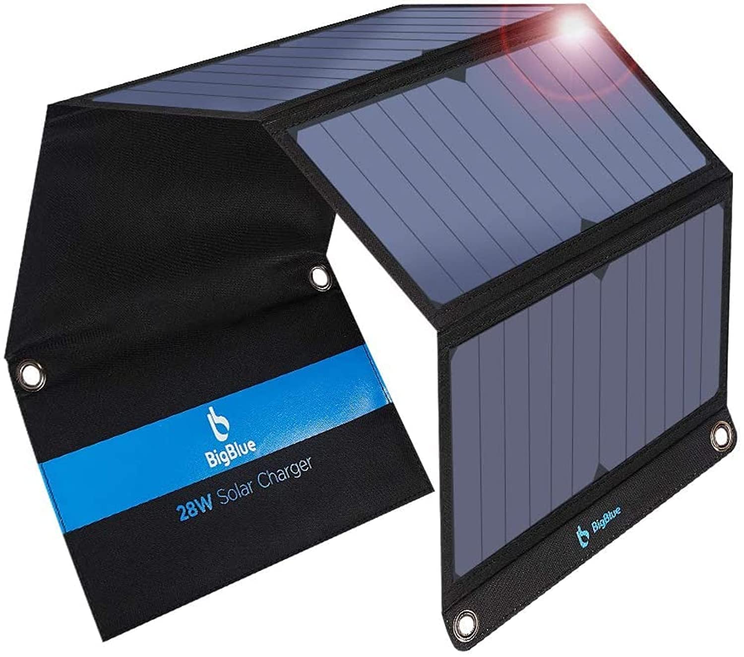 BigBlue Solar Charger, 28W Solar Panel with Dual USB Ports & Digital Ammeter Great for Camping Travel Waterproof Foldable for iPhone 8 / X / 7 / 6S, Ipad Pro/Air 2 / Mini, Galaxy S8 / S7 / S6 /-Black