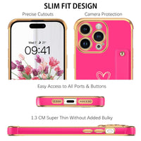 BENTOBEN for iPhone 15 Pro Max Case, Phone Case iPhone 15 Pro Max for Women Girls, Cute Heart Adjustable Strap Wristband Kickstand Holder Shockproof Soft TPU Bumper Luxury Plating Cover, Hot Pink