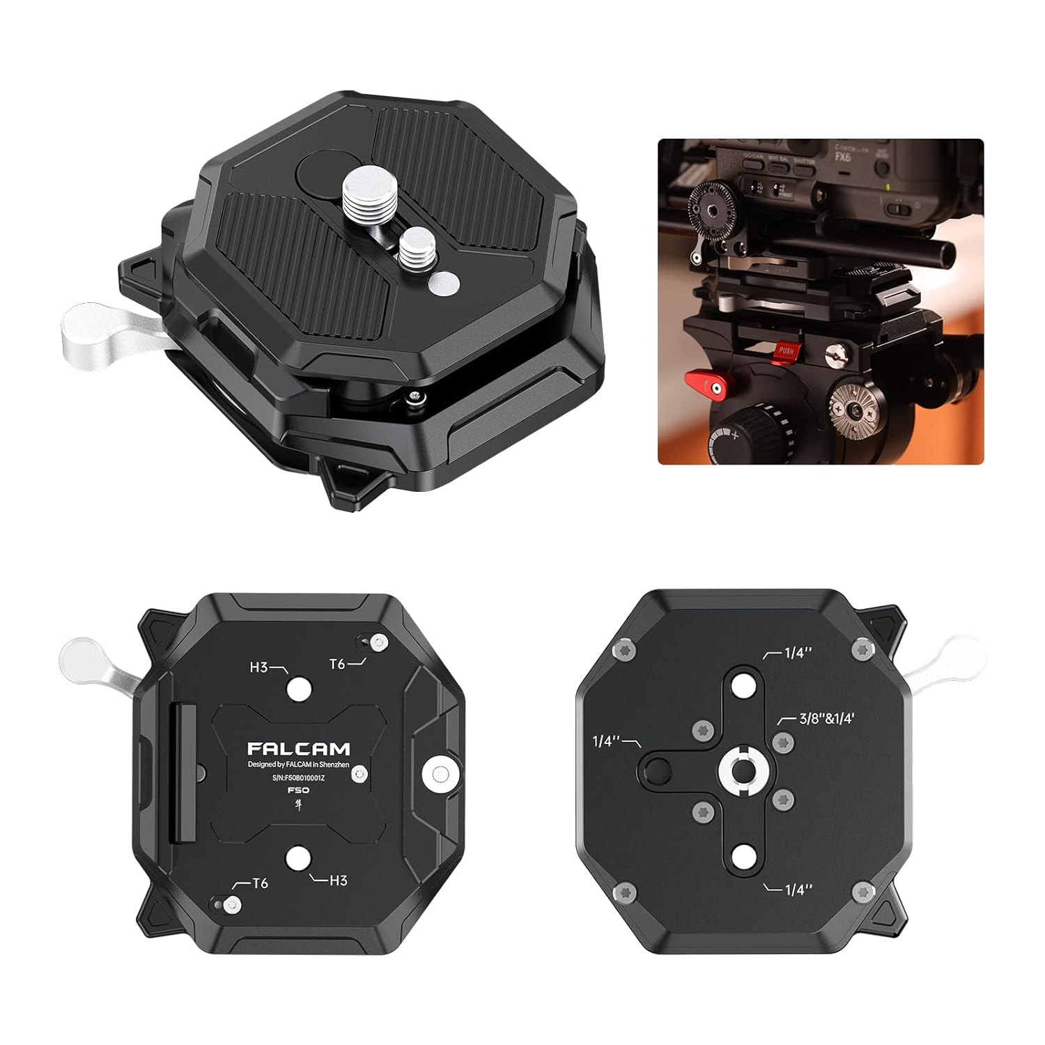FALCAM F50 Square Quick Release Kit for Big Cinema Camera, Camera Mounting Adapter QR System, 50mm Aluminum Camera Accessory for Filmmaker & Photographer, Compatible with Manfrotto 501 Size QR Plate