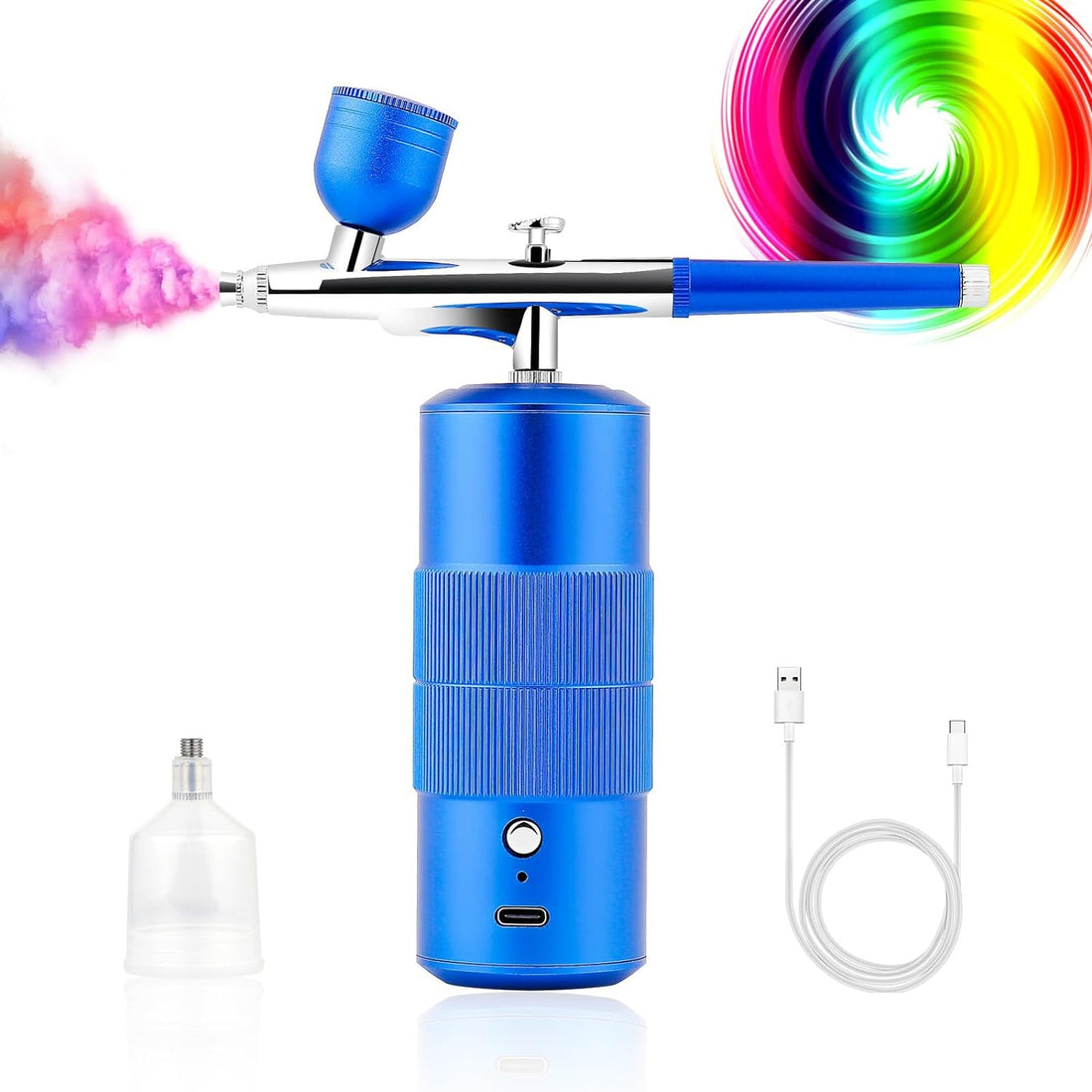 LIARTY Airbrush Kit Machine, Rechargeable Handheld Airbrush, Professional Cordless Air Brush Portable Wireless for Nail Art, Makeup, Barber, Cake Decor, Painting (Blue)