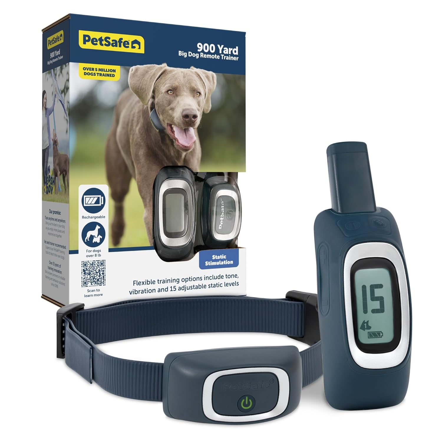 PetSafe 900 Yard Remote Trainer, Rechargeable, Waterproof, Tone/Vibration / 15 Levels of Static Stimulation for Dogs Over 8 lb