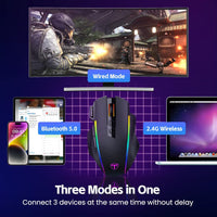 RisoPhy Wireless Gaming Mouse,Tri-Mode 2.4G/USB-C/Bluetooth Mouse Up to 10000DPI,Chroma RGB Backlit,Ergonomic Mouse with 8 Programmable Buttons,Rechargeable Wireless Computer Mouse for Laptop,PC,Mac