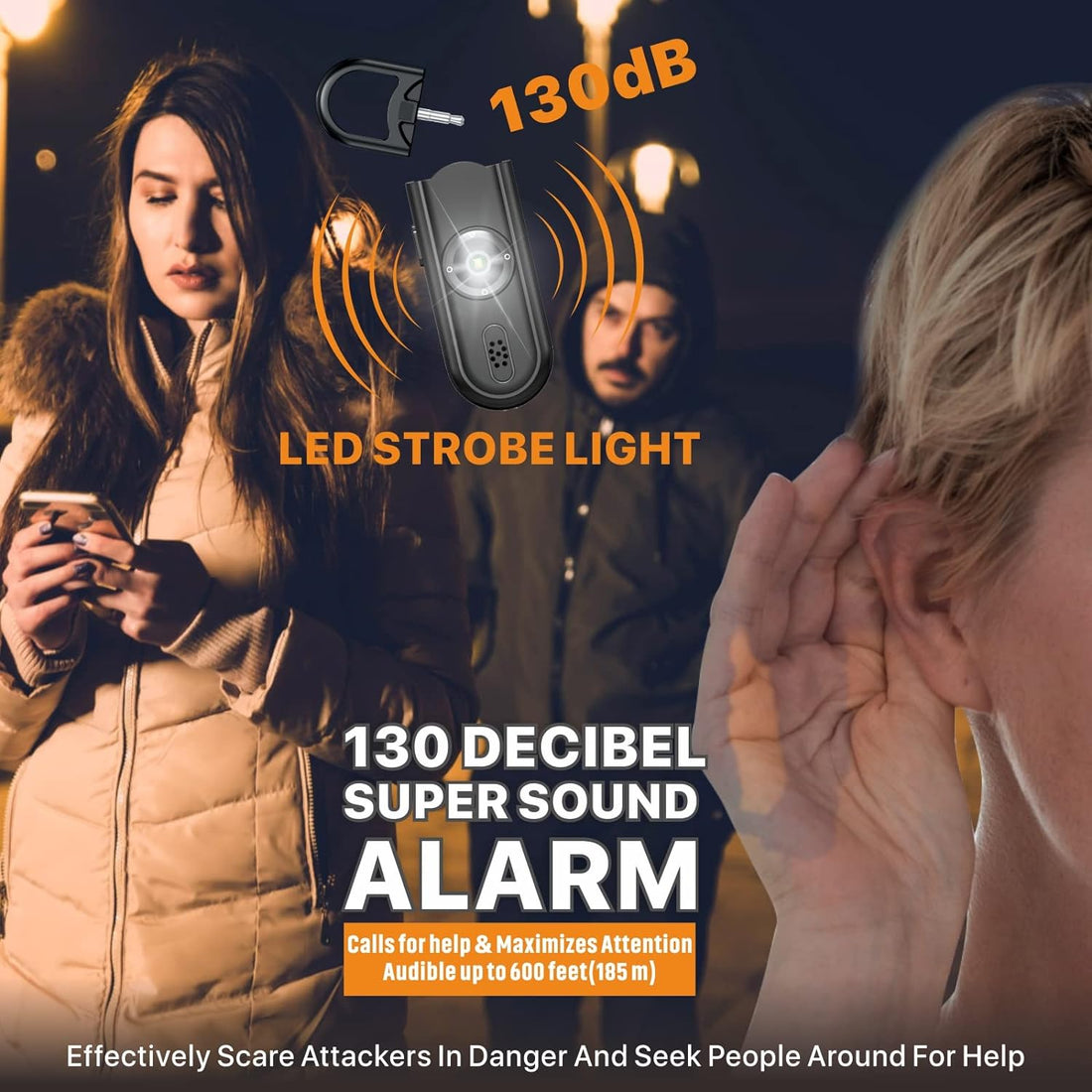 Safe Sound Personal Alarm, 130 dB Loud Siren Song Emergency Security Alarm Keychain with Strobe SOS LED Light,Personal Sound Safety Siren for Women, Men, Children, Elderly