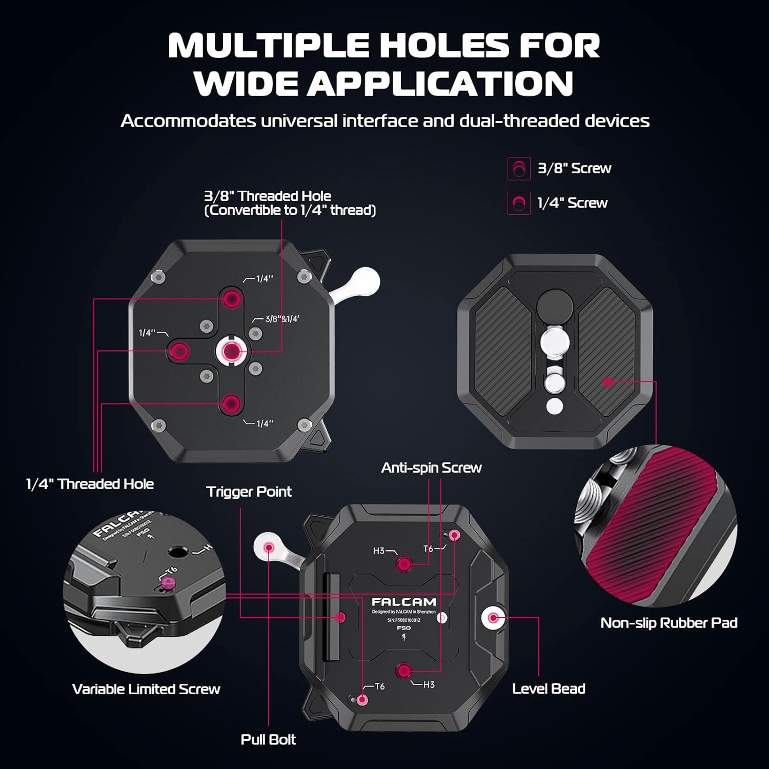 FALCAM F50 Square Quick Release Kit for Big Cinema Camera, Camera Mounting Adapter QR System, 50mm Aluminum Camera Accessory for Filmmaker & Photographer, Compatible with Manfrotto 501 Size QR Plate