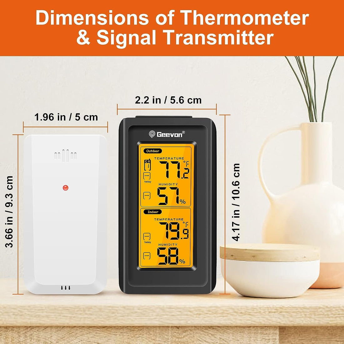 Geevon Wireless Thermometer Indoor Outdoor with Outdoor Sensor, Digital Room Thermometer with Backlight, Hygrometer Humidity Meter MIN/MAX Data Sets (Supplied with Battery)