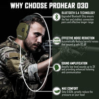 PROHEAR 030 Upgraded Bluetooth Electronic Shooting Hearing Protection Muffs with GEP02 Gel Ear Pads, Noise Reduction Sound Amplification Headsets for Gun Range, Hunting, Gifts for Women Man - Green