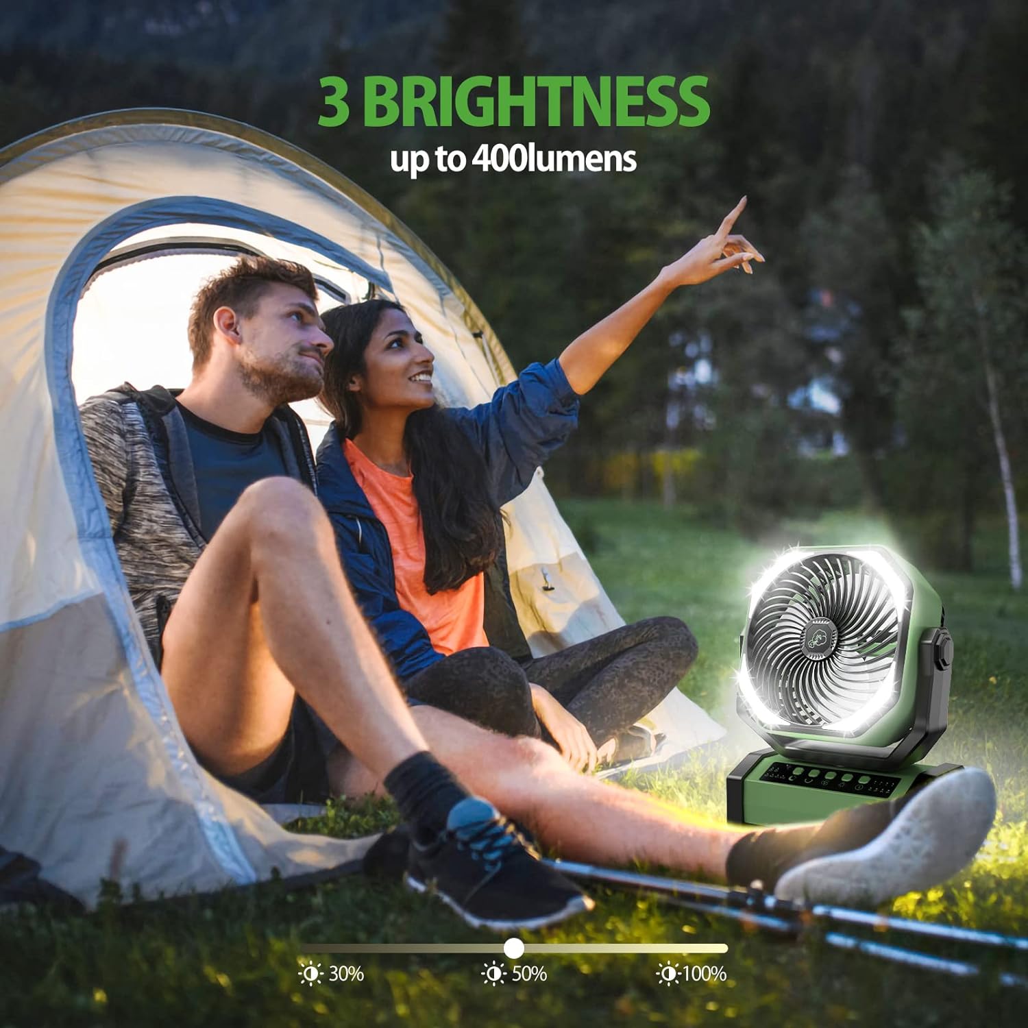 20000mAh Rechargeable Camping Fan with LED Light Auto-Oscillating Table Fan with Remote Control & Timer 8 inch Battery Operated Fan with Hook for Tent RV Car Travel Jobsite Hurricane Power Outage