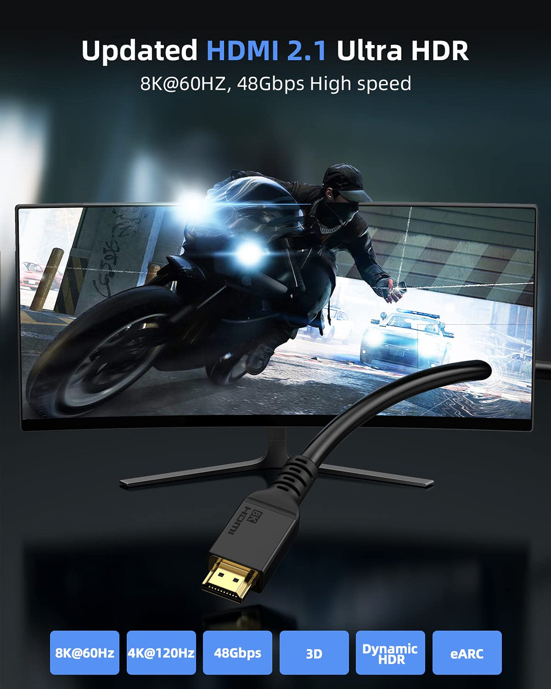 8K HDMI Cable 48Gbps 23FT/25ft, Maxonar (Certified) Ultra High Speed Long HDMI 2.1 Cord CL3 in Wall Rated, 4K@120Hz 8K@60Hz Compatible with Dolby Vision Roku Sony LG Samsung PS5 Xbox Series X
