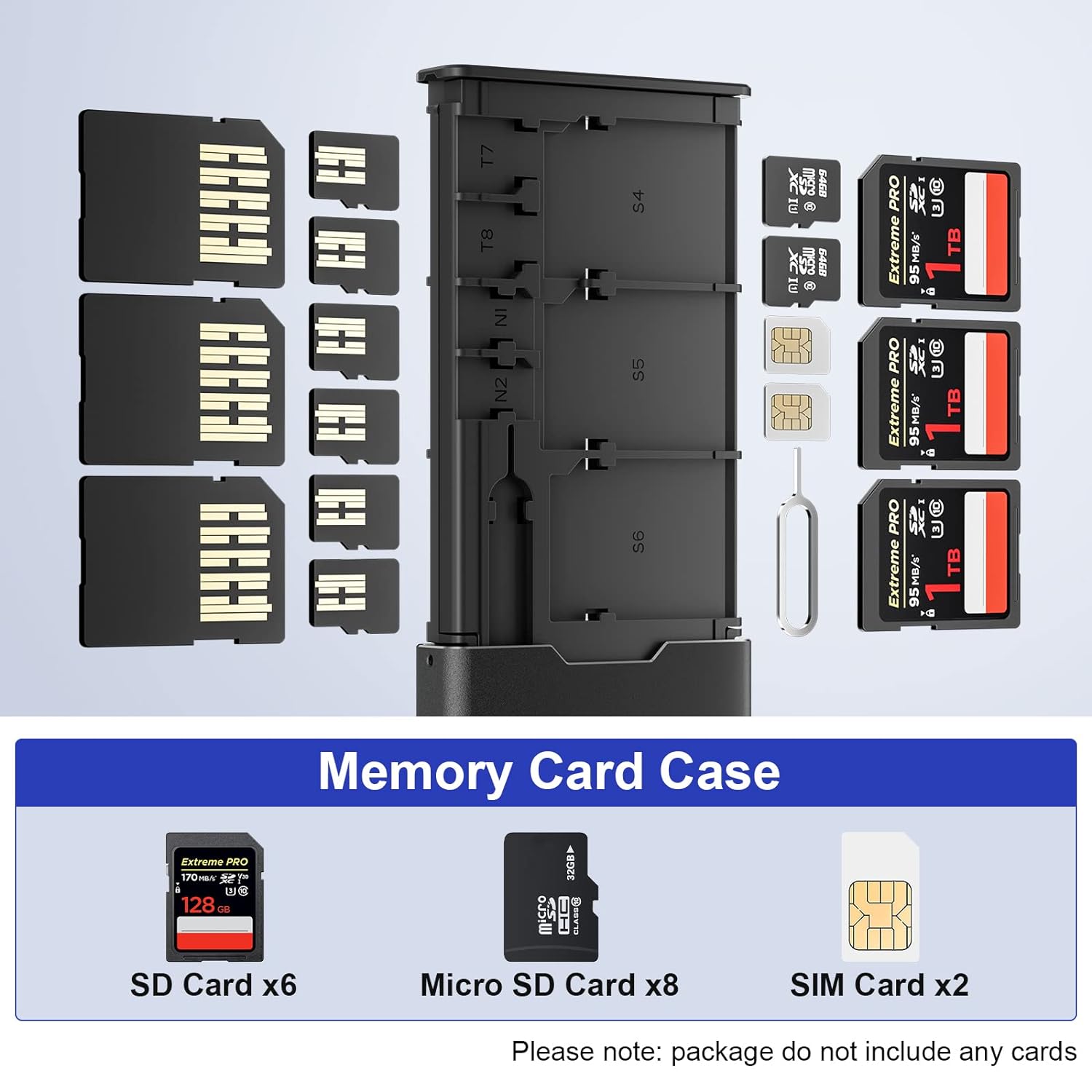 BUDI Portable Aluminum Memory Card Case Shockproof Scratch Resistant Thin Credit Card Size Card Organizer Lightweight Card Holder Wallet Stores 6 SD Micro SDHC Micro SDXC Cards & 8 TF Cards