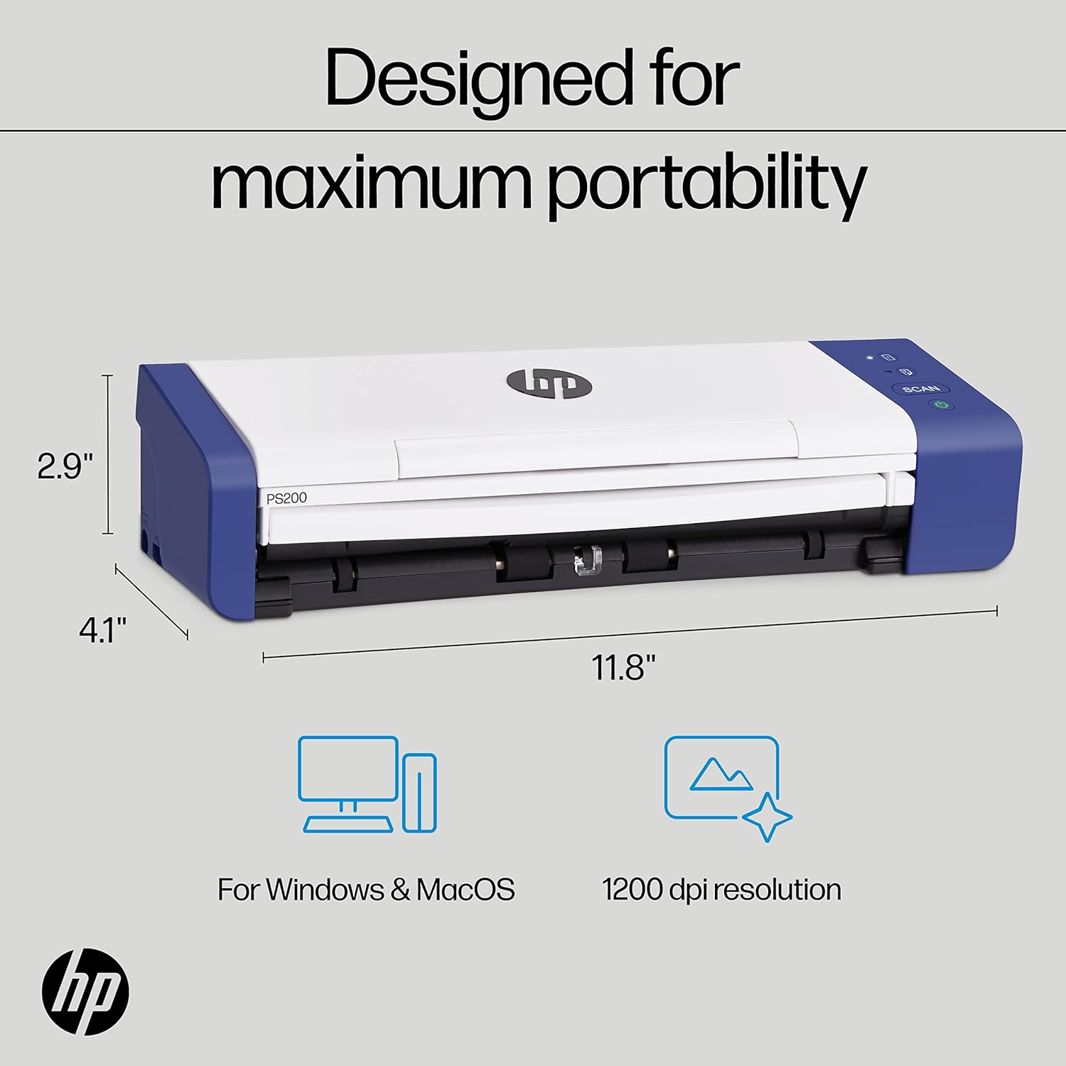 HP Compact Desktop Duplex USB Mobile Document & Photo Scanner with Auto-Feed Tray for Portable 2-Sided Digital Scanning, Model HPPS200, for Home & Office, PC and MAC, HP WorkScan Software Included