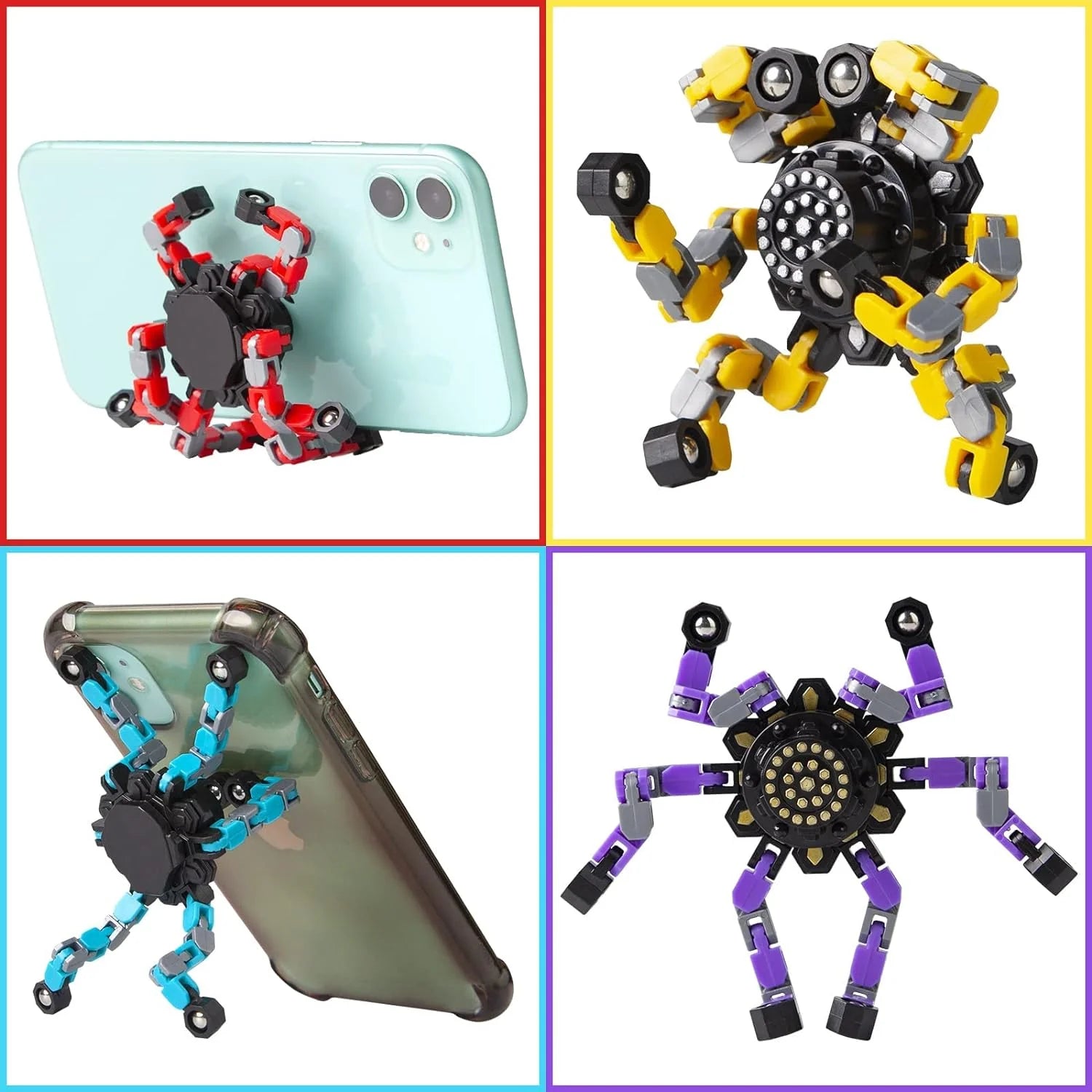 Transformable Fidget Spinners 4 Pcs for Kids and Adults Stress Relief Sensory Toys for Boys and Girls Fingertip Gyros for ADHD Autism for Kids Gifts Easter Basket Stuffers (Fidget Toy 4pc)