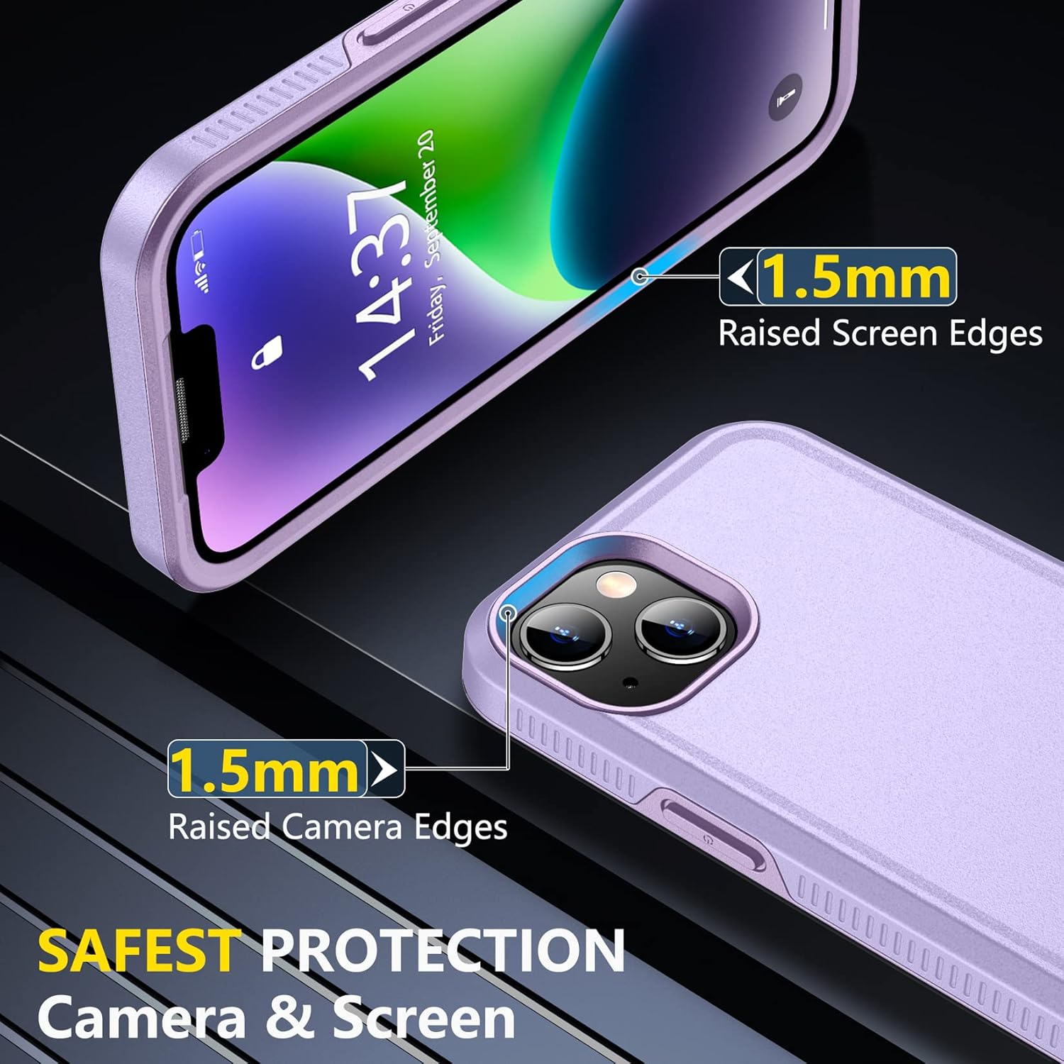 SPIDERCASE for iPhone 14 Case, [10 FT Military Grade Drop Protection][Non-Slip] [2+Tempered Glass Screen Protector][2+Tempered Camera Lens Protector] Shockproof Case, Light Purple