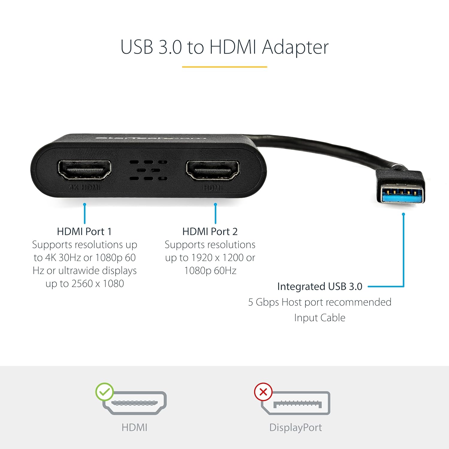 StarTech.com StarTech.com USB to Dual HDMI Adapter - 4K - External Video Card - USB to HDMI Adapter - Monitor Adapter - USB 3.0 to HDMI