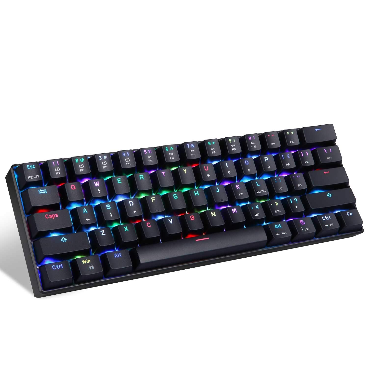 MOTOSPEED CK61 60% Mechanical Keyboard Portable 61 Keys RGB LED Backlit Type-C USB Wired Office/Gaming Keyboard for Mac, Android, Windows (Blue Switch) (MSCK61-blue switch)