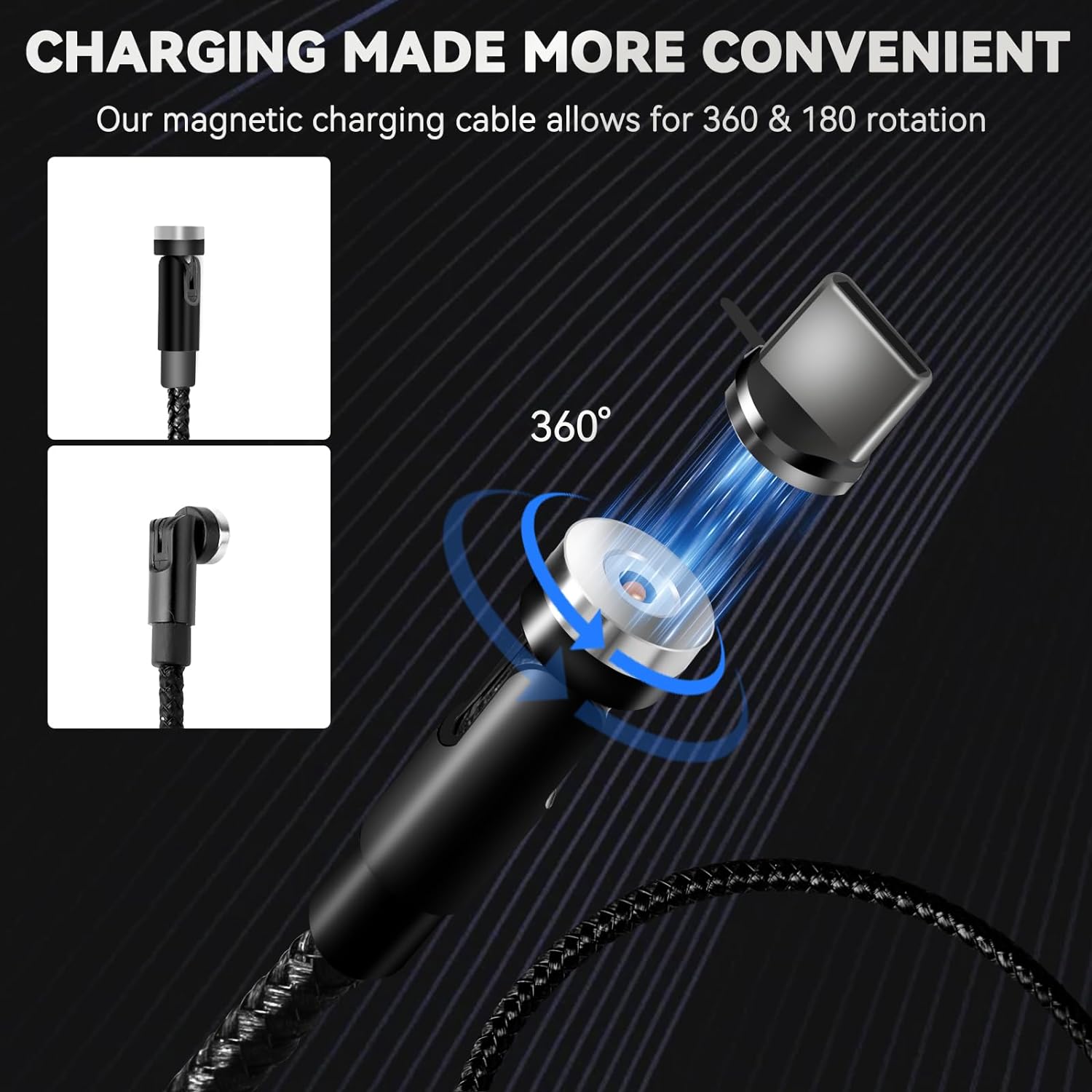 LHJRY Rotating Magnetic Multi Charging Cable, 4ft 6-in-1 Multiple Charger Cord Universal USB Magnetic Charge Cord Compatible with Phone/Micro USB/TypeC All Devices