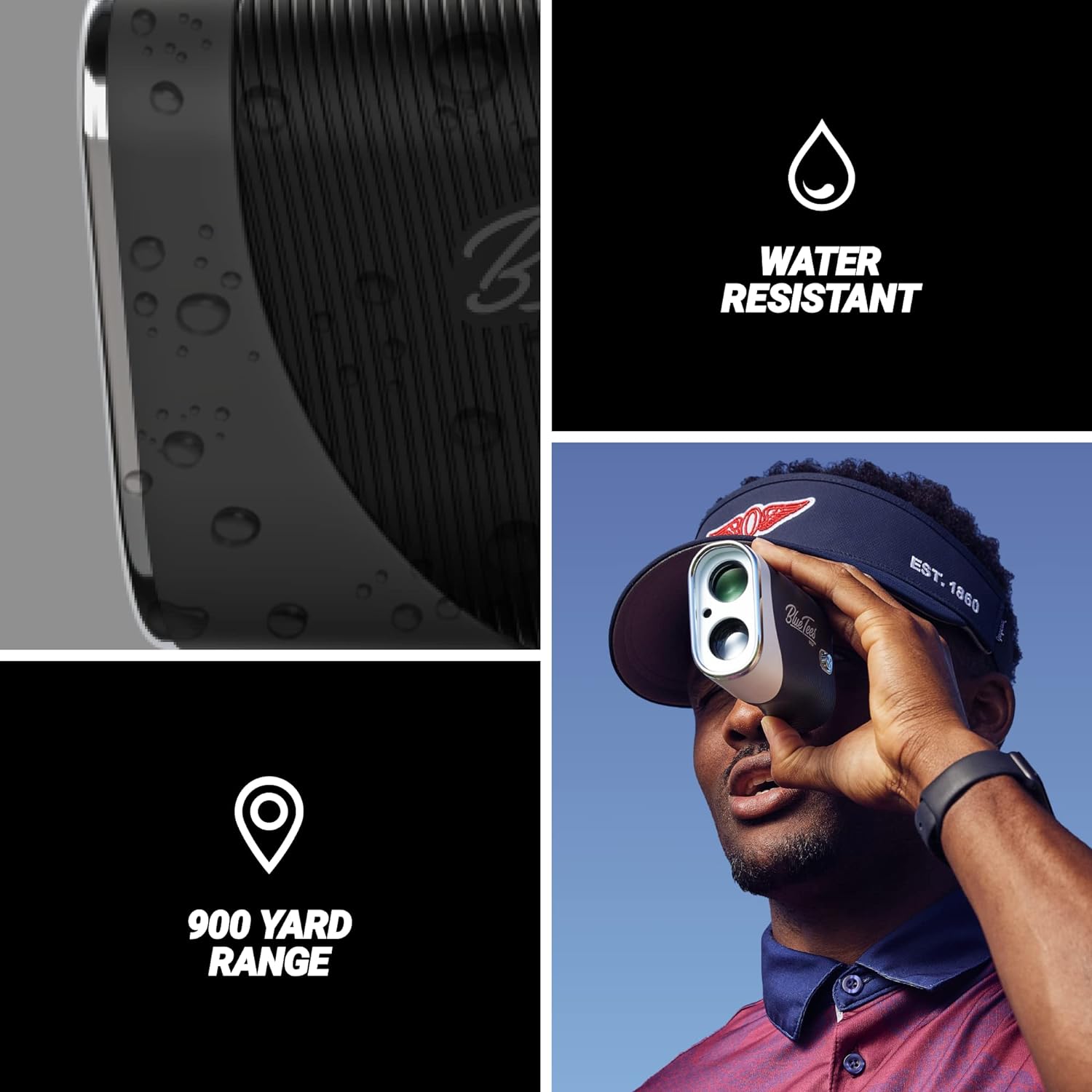 Blue Tees Golf - Series 3 Max with Laser Rangefinder with Slope Switch - 900 Yards Range, Slope Measurement, Magnetic Strip, Ambient Display, Flag Lock with Pulse Vibration, 7X Magnification - Black