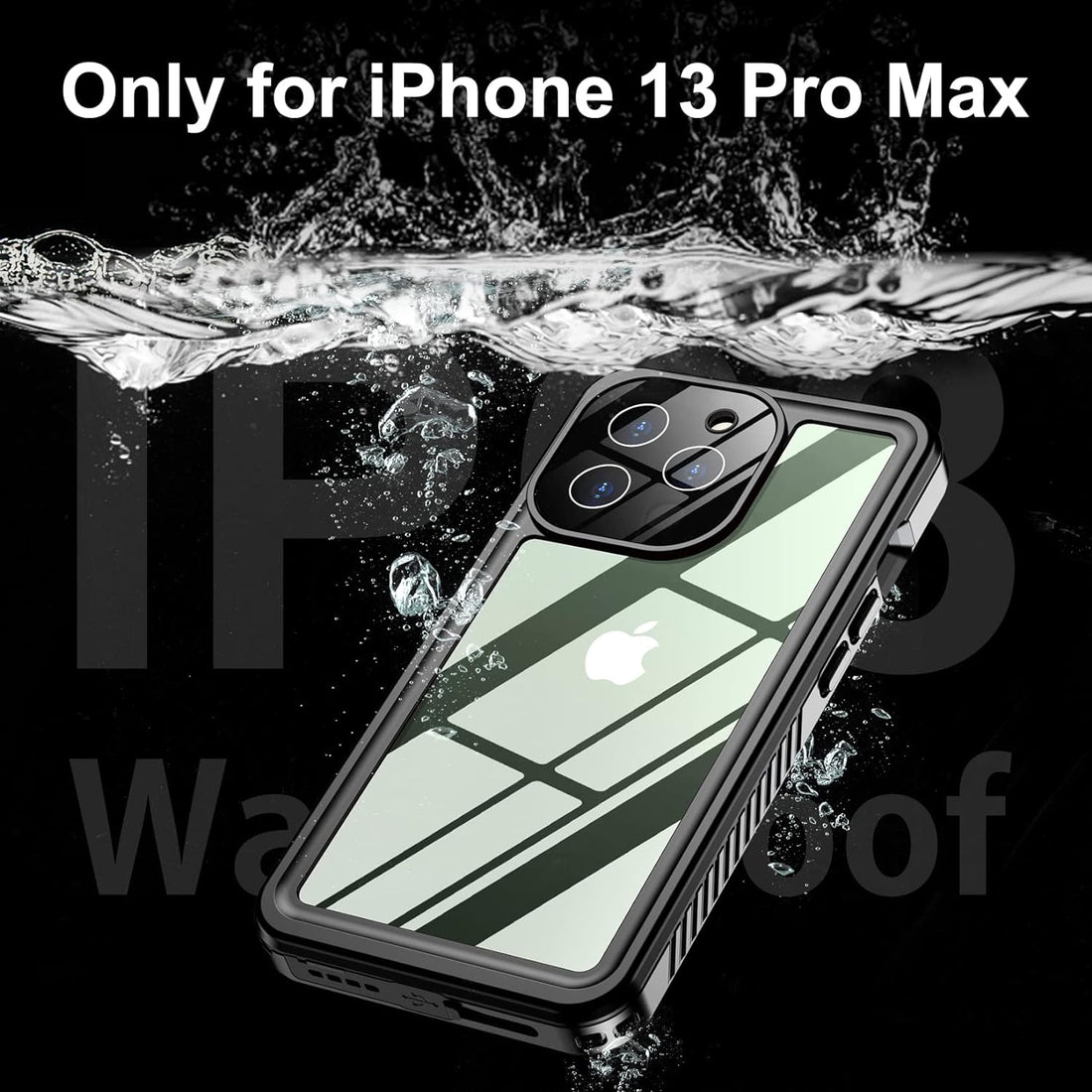 Temdan [Real 360 for iPhone 13 Pro Max Case Waterproof, Built-in 9H Tempered Glass Camera Lens & Screen Protection [13FTMilitary Dropproof][Full-Body Shockproof][Dustproof] Phone Case Black