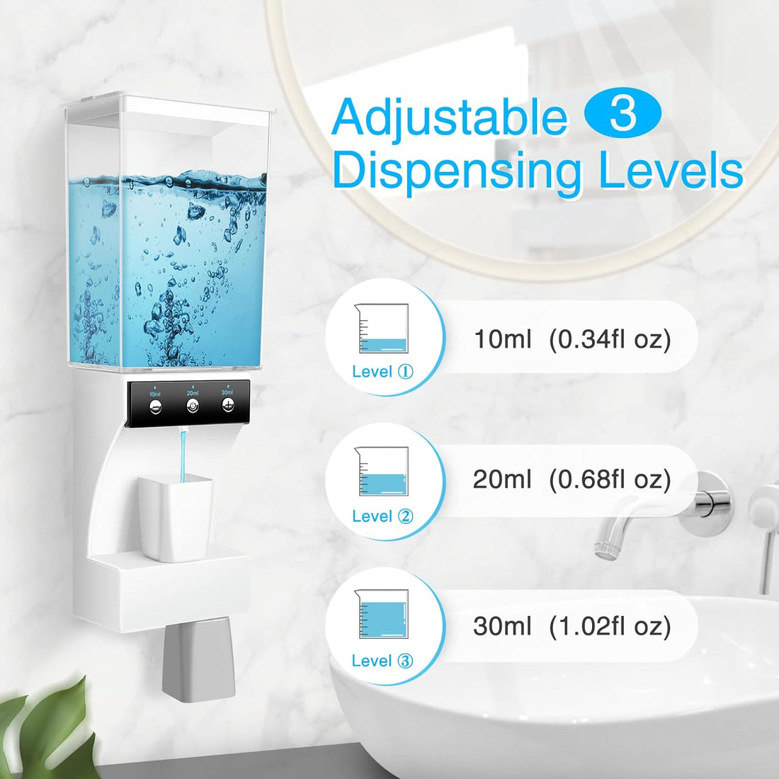 HMPBEFU 22oz Automatic Mouthwash Dispenser for Bathroom,Wall Mounted Mouthwash Dispenser with 2Pcs Magnetic Cups for Adults and Kids