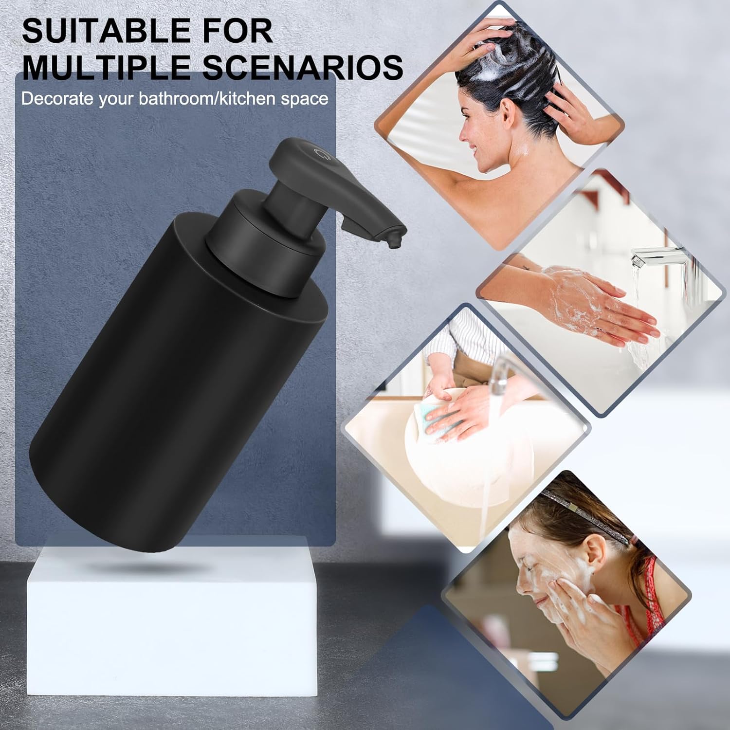 Automatic Soap Dispenser Liquid Hand Free Soap Dispenser Rechargeable Soap Dispenser Touchless Soap Dispenser Smart Electric Auto Dish Soap Dispenser for Bathroom, Kitchen, Commercia Black