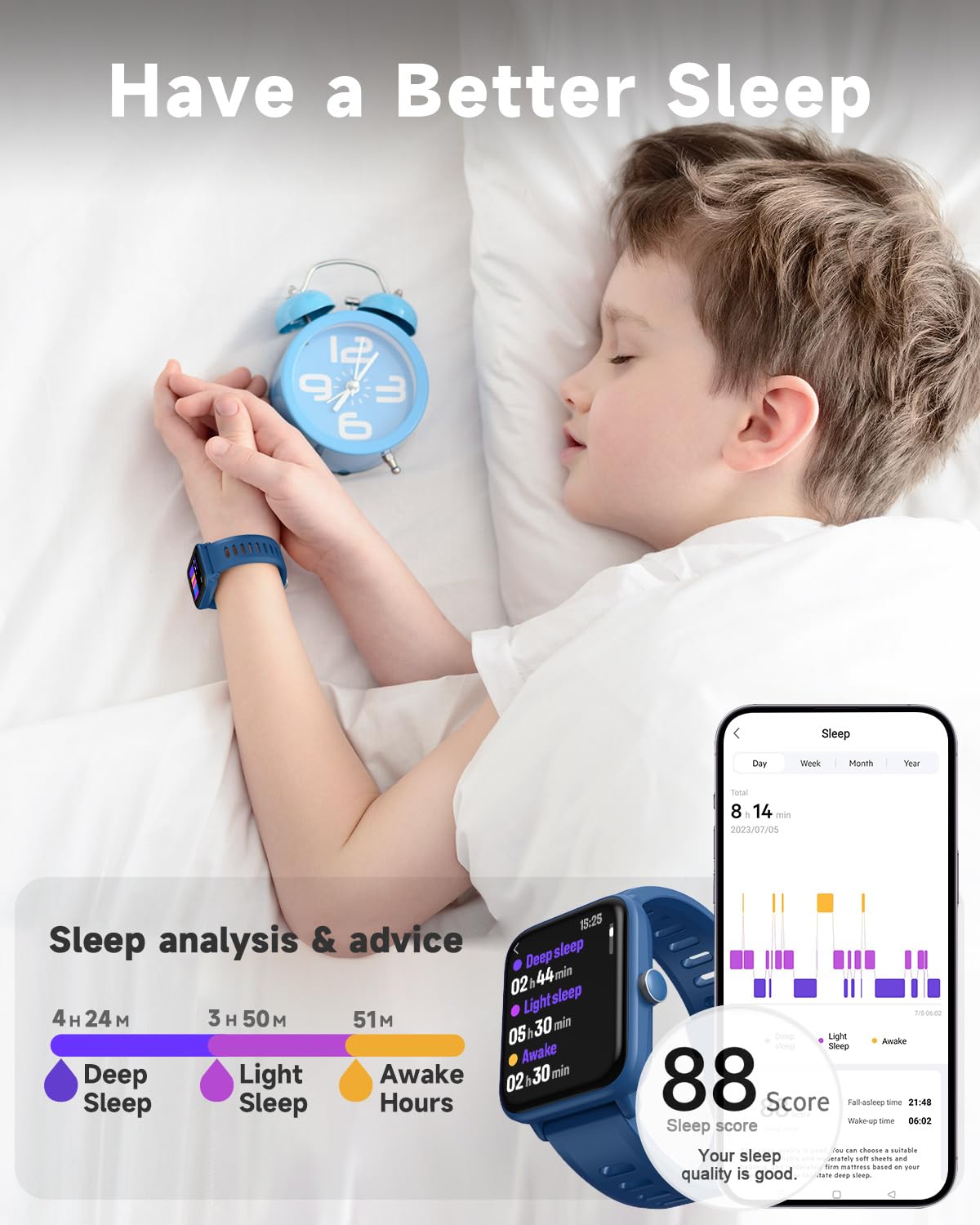 BIGGERFIVE Kids Fitness Tracker Watch, Heart Rate, Pedometer, Puzzle Games, 1.5" HD Touch Screen Smart Watch for Boys Girls Ages 3-14